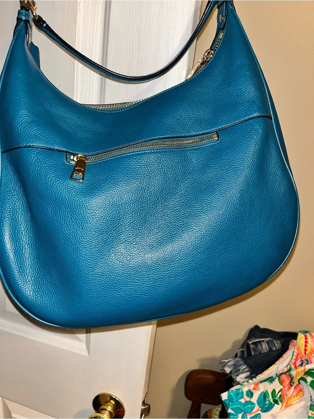 Coach Teal Pebble Leather Hobo with Gold Hardware